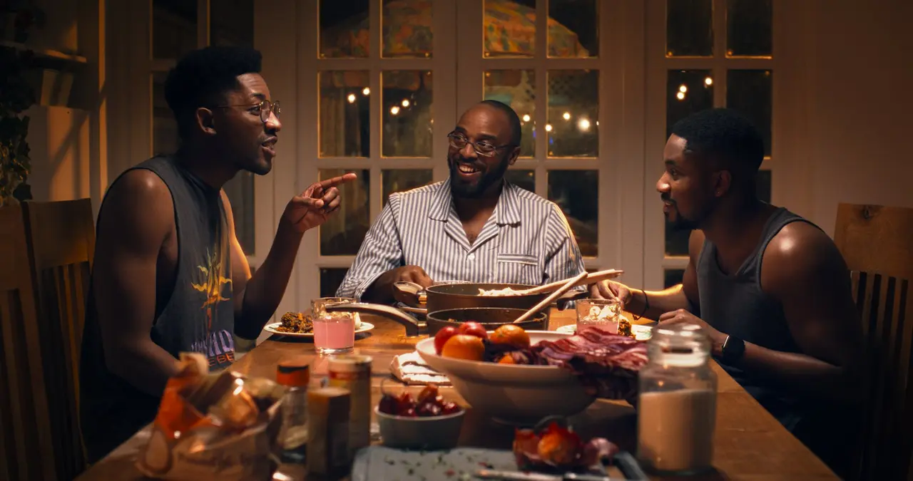 The ensemble cast in a heated family debate